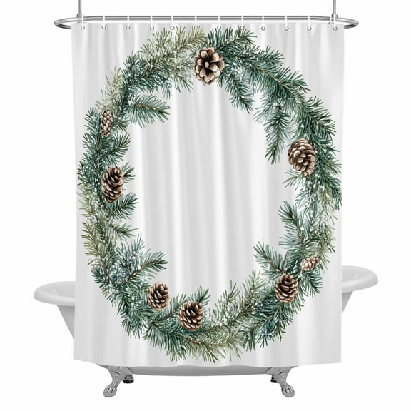 Pine Shower Curtain for Bathroom, Pine Cones Waterproof Cloth Fabric Bathroom Accessories Set with 12 Rust Proof Plastic Hooks, 72"x72"