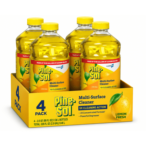 Pine-Sol Multi-Surface Cleaner, Lemon Fresh, 80 fl oz Bottles (Pack of 4), Concentrated All-Purpose Cleaner & Degreaser