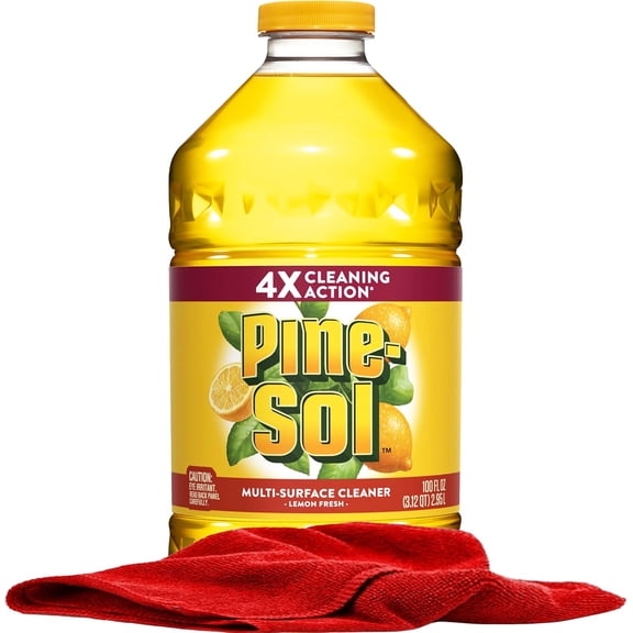 Pine-Sol Multi Surface Cleaner, Lemon Fresh Scent, All Purpose Cleaner and Degreaser for Kitchen and Bathroom, 100 oz Each, Plus Microfiber Cloth