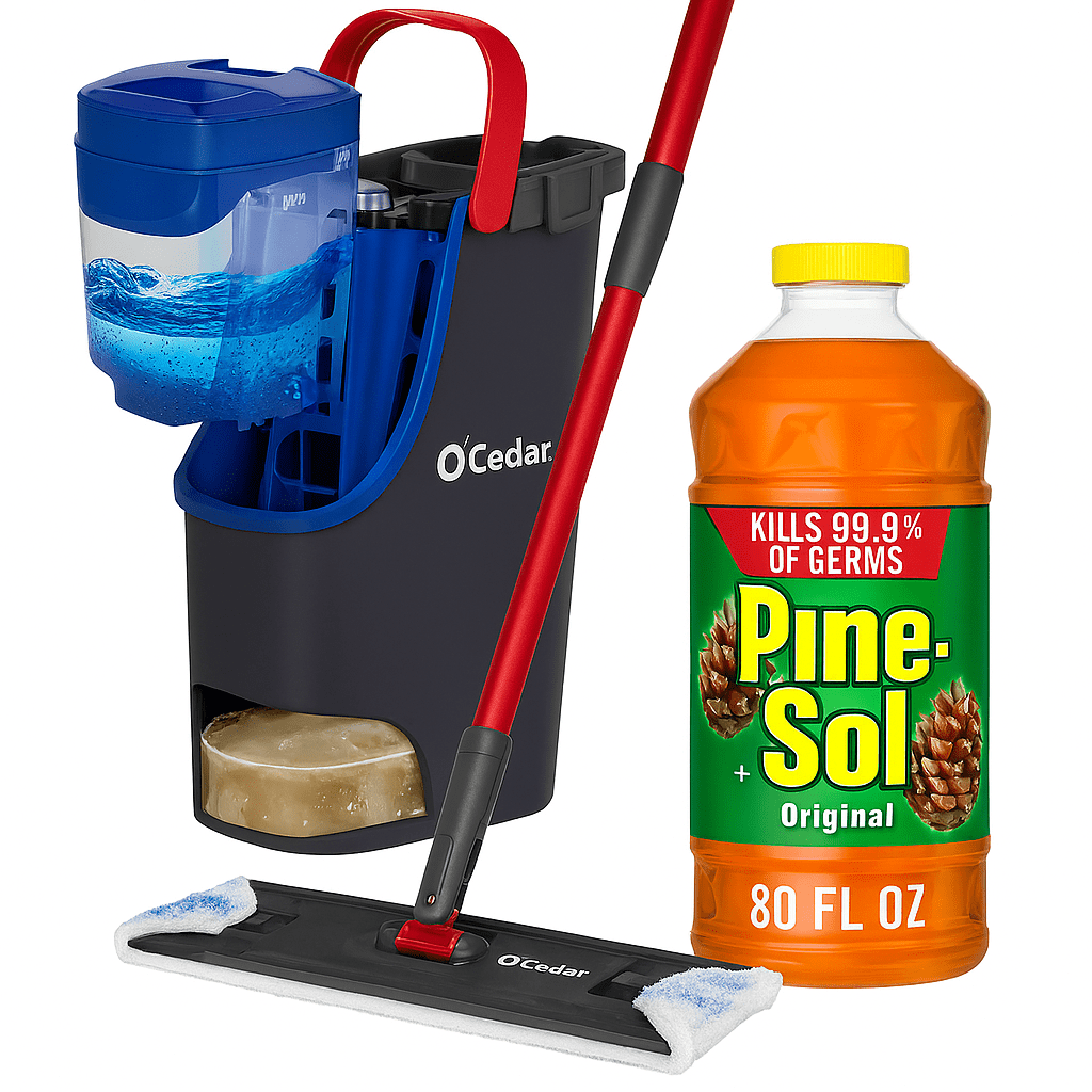 Pine-Sol Multi-Surface Cleaner, Original Pine and O-Cedar H2PRO Flat Mop System