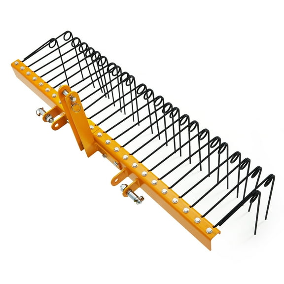 Pine Straw Rake,60" Powder Coated Steel Pine Straw Rake,Tow Behind Landscape Rake,Steel Spring Landscape Rake Attaches to Cat 0 Cat 1,3 Point Hitch for Tractor