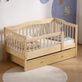 thumbnail image 1 of Pine Toddler Bed with Safety Side Rails & Bottom Drawer, Timeless Design for Nursery/Kid's Bedroom, 1 of 13