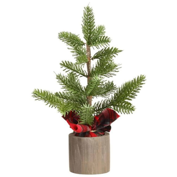 Pine Tree 13in Artificial Polysilk Faux Natural Fake Hanging Greenery Arrangement in Flannel Wrapped Container for Craft Christmas Winter Holiday Wedding Ceremony Table Aisle Decor (Green, One each)