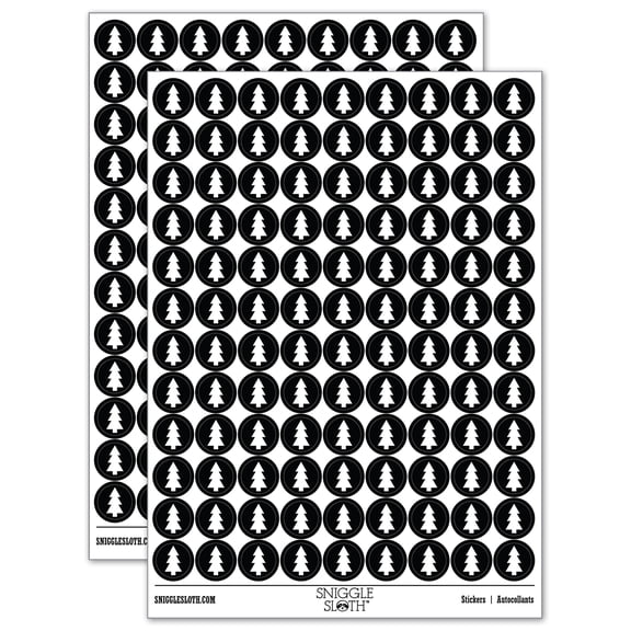 Pine Tree 200+ Round Stickers - Black - Matte Finish - 0.50" Size