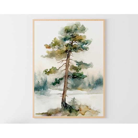 Pine Tree Art Poster: Neutral Forest Landscape, Unframed Poster Size 16x24