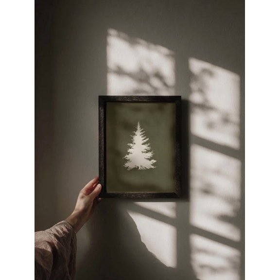 Pine Tree Art, Woodland Kristmas Wall Art, Autumn Evergreen Botanical Decor W- Warm Present Vintage UNFRAMED Poster Size 12x18