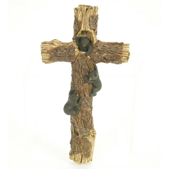 Pine Tree BLACK BEAR Hanging Wall Cross Figurine, 14" Tall, by Slifka
