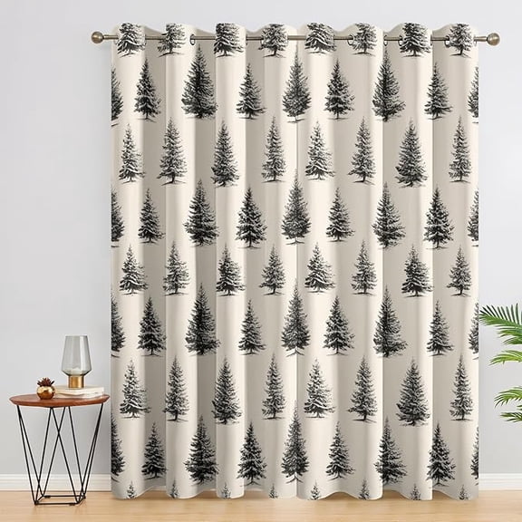 Pine Tree Blackout Curtains, Forest Curtains for Bedroom Living Room - Woodland Tree Decor Window Treatments, Grommet Drapes 26"W x 63"L (Pack of 2)