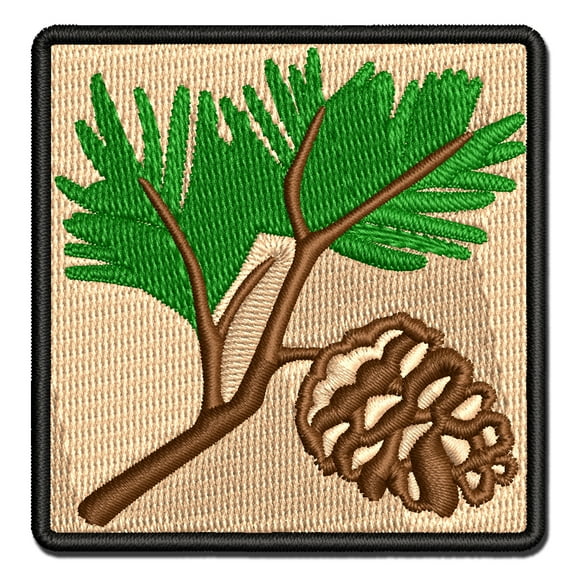 Pine Tree Branch with Pinecone Cone Winter Applique Multi-Color Embroidered Iron-On Patch - 2.5 Inch Small