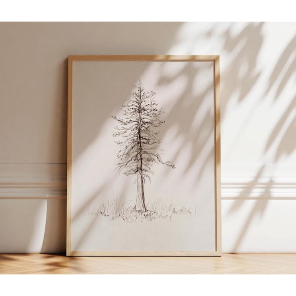 Pine Tree Charcoal Drawing Print, Minimalist Winter Wall Art Home Decor #6, Unframed Poster Size 8x12