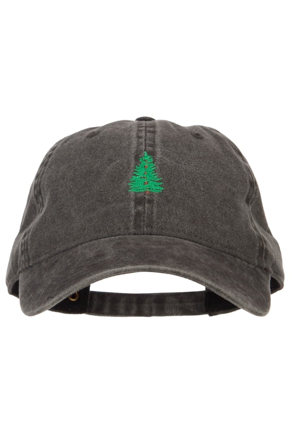 Pine Tree Embroidered Washed Buckle Cap - Black OSFM