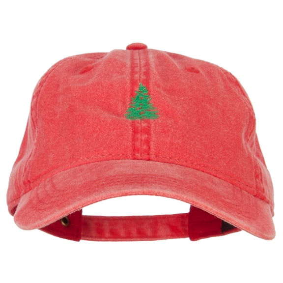 Pine Tree Embroidered Washed Buckle Cap - Red OSFM