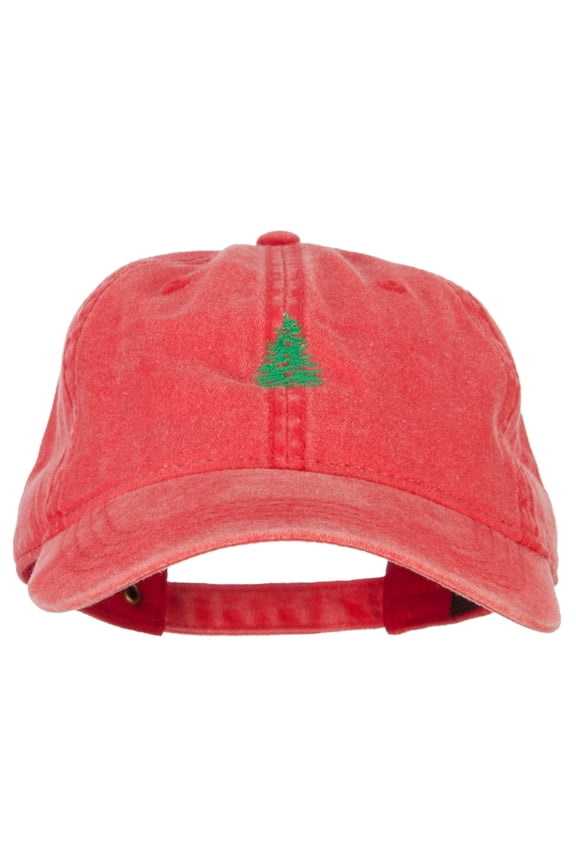 Pine Tree Embroidered Washed Buckle Cap - Red OSFM