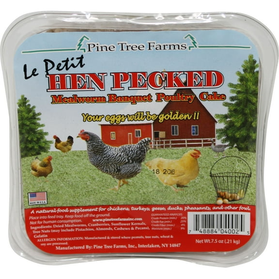 Pine Tree Farms PTF4002 Hen Pecked Mealworm Poultry Lepetit Cake  7.5 oz