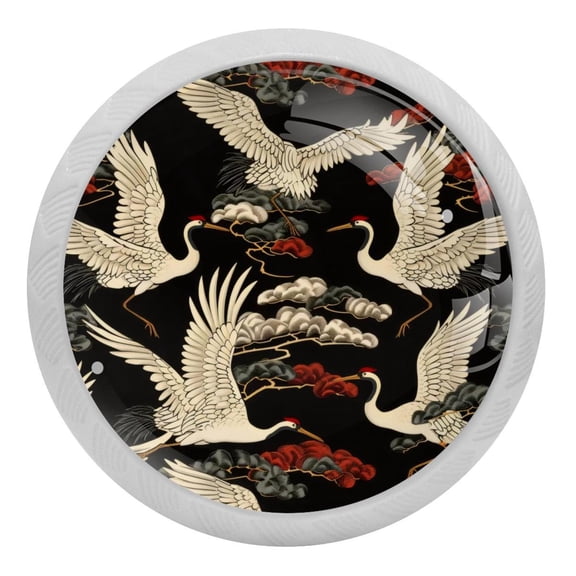 Pine Tree Flying Crane Crystal Glass Drawer Knob Pull Ergonomic 30mm Circle Glowing Furniture Cabinet Handle for Kitchen Dresser Cupboard Wardrobe