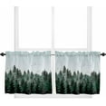 thumbnail image 1 of Pine Tree Forest Kitchen Curtain 24 Inch Length Small Short Cafe Tiers Curtains Drape, 2 Panel Window Treatment Rod Pocket Drapery Panels Curtains, Green Landscape Nature Decor 55x24, 1 of 5