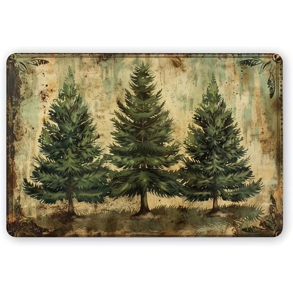 Pine Tree Forest Metal Tin Sign, Retro Distressed Tree Pattern Wall Plaque, Rustic Nature Decor for Cabin, Home or Man Cave, 8 x 12 Inch