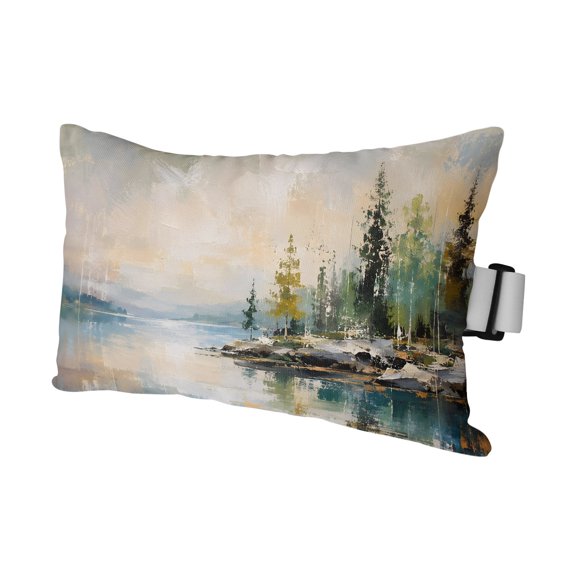 Pine Tree Forest Outdoor Pillows for Chaise Lounge Chair Waterproof Lumbar Pillows with Insert Beach Headrest Pillow Rustic Lake Natural Scenery Vintage Oil Painting Pillow for Patio Pool 11"x16"