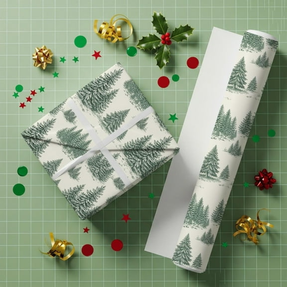 Pine Tree Forest Pattern Wrapping Paper Roll Holiday Gift Wrap Paper Christmas Wrapping Gift Paper, 23x58in