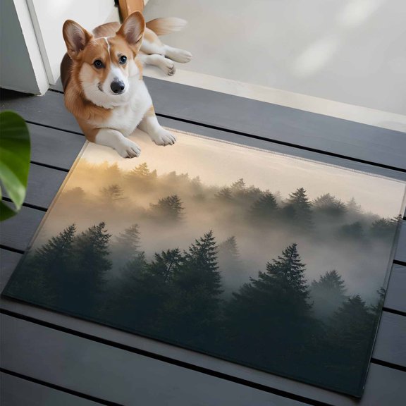Pine Tree Forest Small Area Rugs 2x3 Farmhouse Mist Mountain Nature Landscape Entryway Rugs Washable Door Mat, Low-Profile Area Rugs Non Slip Floor Carpet for Living Room Bedroom Home Office