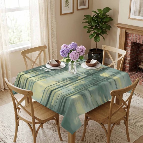 Pine Tree Forest Square Tablecloth 54x54 Inch Misty Forest Oil Painting Waterproof Polyester Tablecloth for Dining Table, Washable Table Cover for Kitchen Dining Room Decoration,Stain Resistant