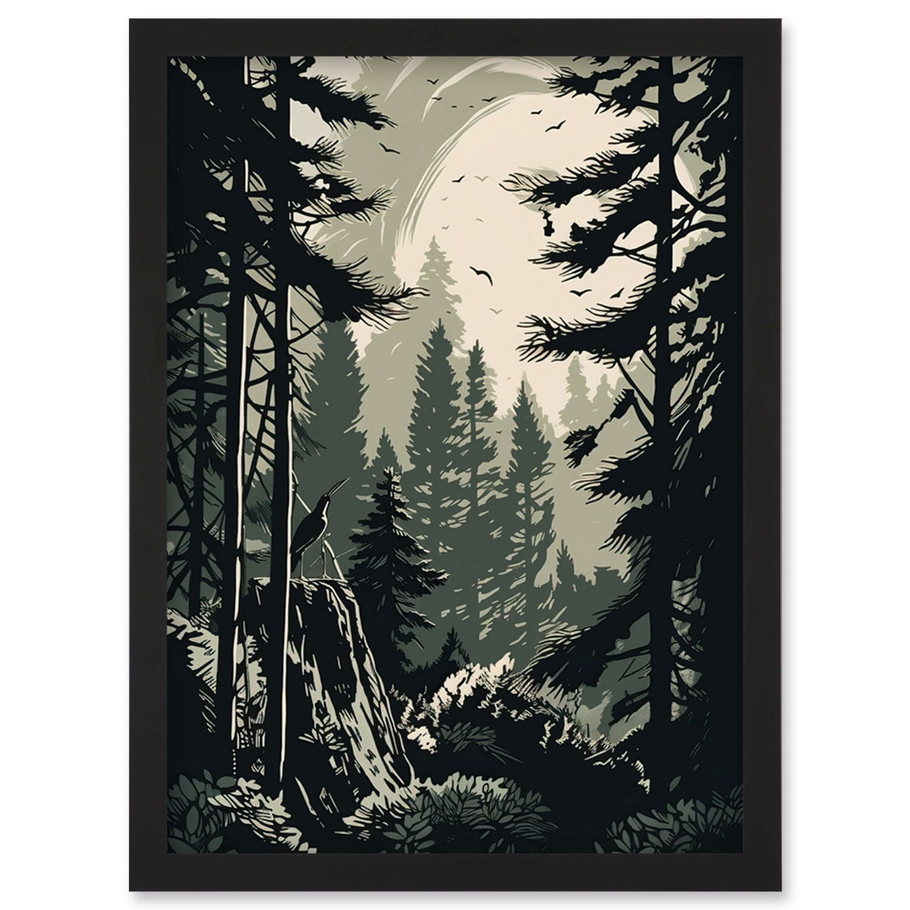 【最安値】AMERI ILLUSTRATION PRINT SHEER Pine Tree Forest Sunrise Landscape Illustration Artwork