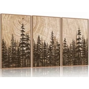 Pine Tree Framed Canvas Wall Art Set, Natural Woodland Landscape Wall Decor, Large Retro Forest Painting, Vintage Brown Artwork for Living Room, Bedroom, Kitchen, Study, Office - 16"x24"x3
