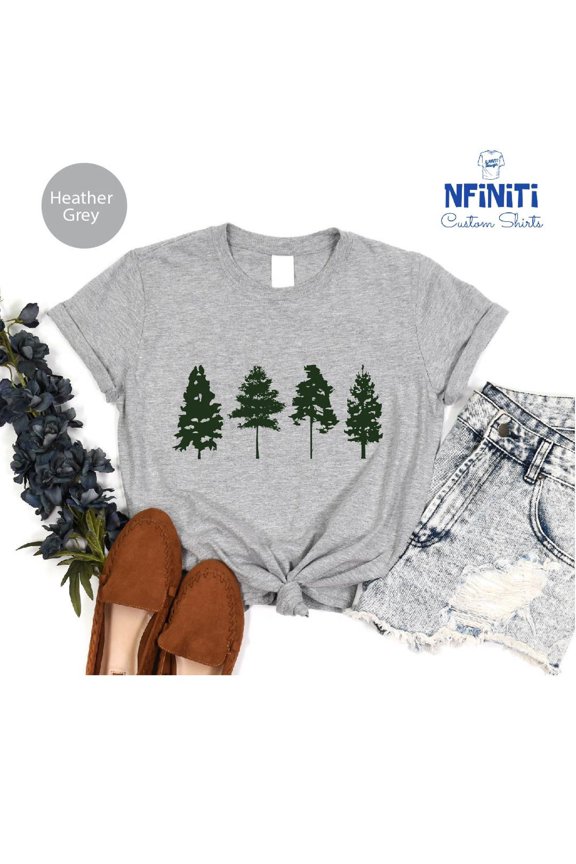 Pine Tree Graphic Tee: Nature Adventure Shirt All Size S-5Xl