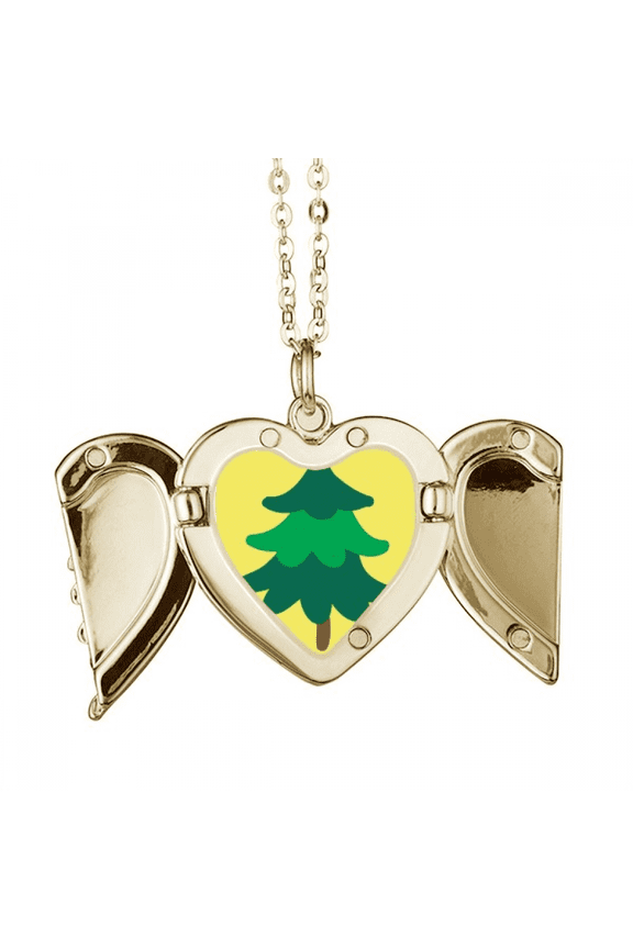 Pine Tree Green Gradient Art Deco Fashion Folded Wings Peach Heart Pendant Necklace