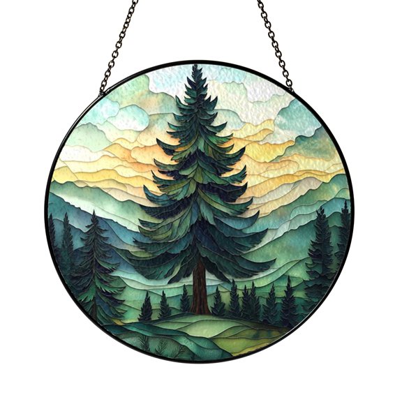 Pine Tree Landscape Window Hanging – Glass Style Art1701
