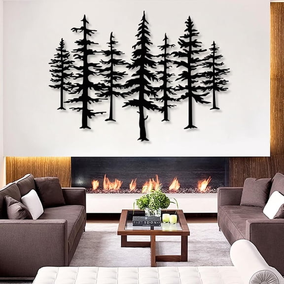 Pine Tree Metal Wall Art, Big Pine Trees Metal Wall Decor, Metal Minimalist Pine Wall Art, Nature and Forest Decor, Nature Lover Gift (Black, 33" x 24" / 86 x 62 cm)