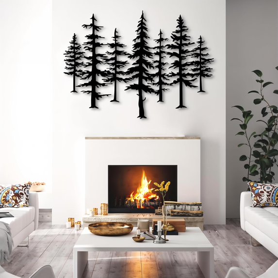 Pine Tree Metal Wall Art, Nature and Forest Wall Decor, Large Metal Pine Tree Art, Farmhouse Decor for Living Room, Office, Boho Decorations(48" x 35" / 124 x 90 cm)