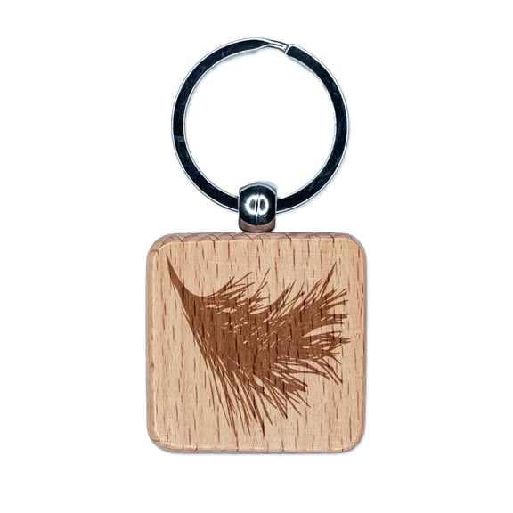 Pine Tree Needles Branch Sketch Square Keychain Charm Tag - Engraved Wood
