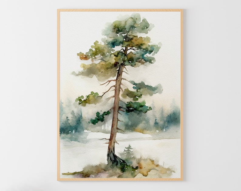Positive Tree Picture Pine Tree Neutral Forest Landscape Poster, Living Room, Gallery Wall ...