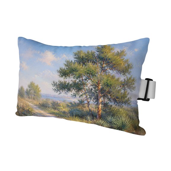 Pine Tree Outdoor Pillows for Chaise Lounge Chair Waterproof Lumbar Pillows with Insert&Strap Beach Headrest Pillow Rustic Path Grass Pastoral Plants Countryside Pillow for Patio Pool 11"x16"