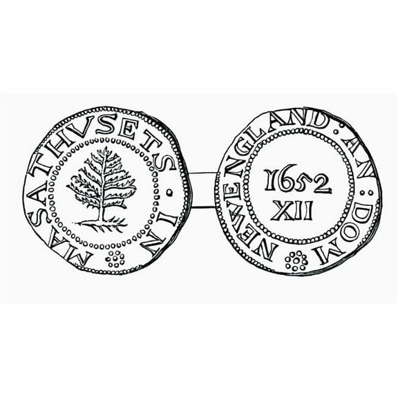 The Pine-Tree Shilling - Currency In The Province of Massachusetts Bay In 1652 From The Book Short History of The English People by J.R. Green Published London 1893 Poster Print - 20 x 10