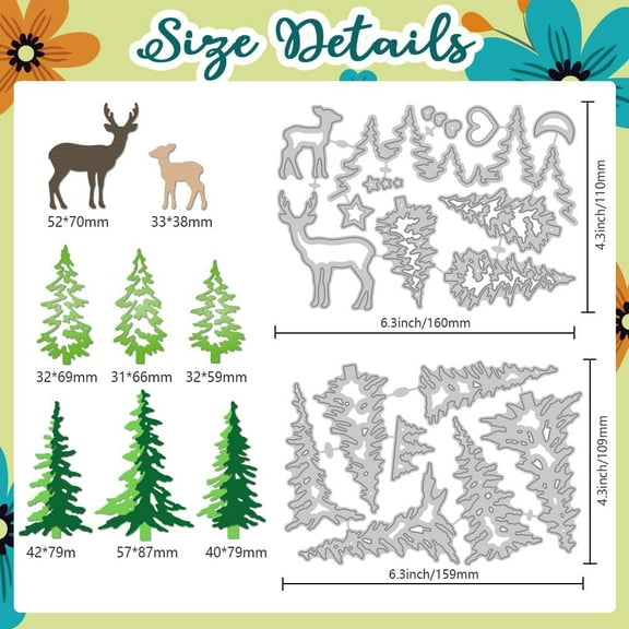 Pine Tree Theme Die Cuts for Card Making Forests Carbon Steel Cutting Dies Scrapbooking Deer Embossing Template Dies for DIY Birthday Gift Party Greeting Paper Card Photo Album