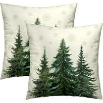 Pine Tree Throw Pillow Covers 20x20 Set of 2, Green Rustic Style Natural Forest Winter Snowflake Cotton Square Decorative Pillowcase Cushion Cover for Home Sofa Bed Outdoor
