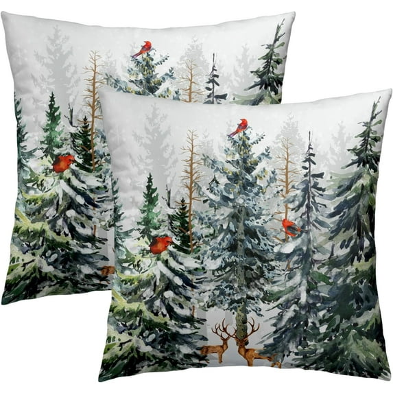 Pine Tree Throw Pillow Covers Set of 2 Forest Deer Pillowcases 18x18 Inch Winter Cushion Case Decoration for Home Sofa Couch Living Room