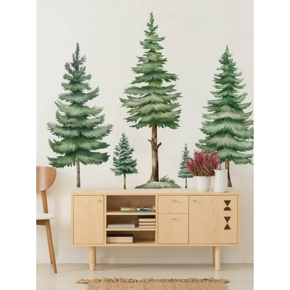 Pine Tree Wall Art - Pine Tree Wall Decal, Wall Stickers Peel and Stick DIY Removable tree Walls Murals Decor for Living Room Bedroom Classroom Nursery (Green, 11.7 * 35.4inch)