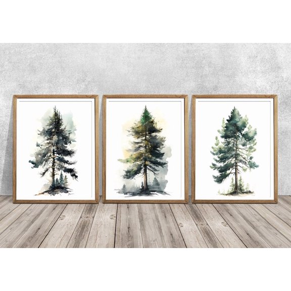 Pine Tree Wall Art Prints, Peaceful Forest Botanical Collection And Woodland Decor