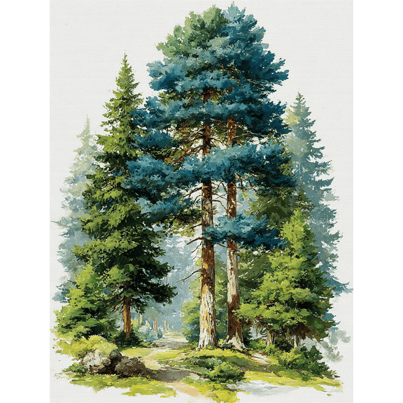Pine Tree Watercolor Canvas Print, Evergreen Forest Landscape Art, Minimal Woodland Rustic Home Wall Decor