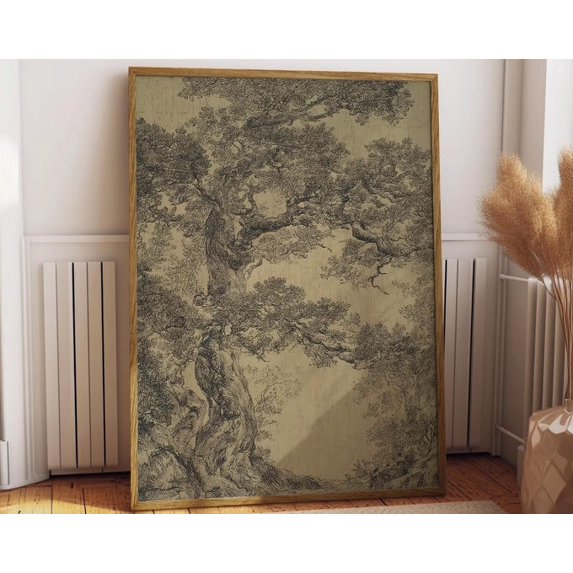 Pine Tree Woodland Sketch Wall Art Print, Unframed Paper Poster 8x10in