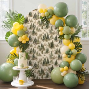Pine Trees Arch Backdrop Cover, 4FT, Rustic Wilderness Green Evergreen Forest Woodland Spandex Arch Covers Double-Sided Backdrop for Wedding Birthday Party Photo Background Decoration