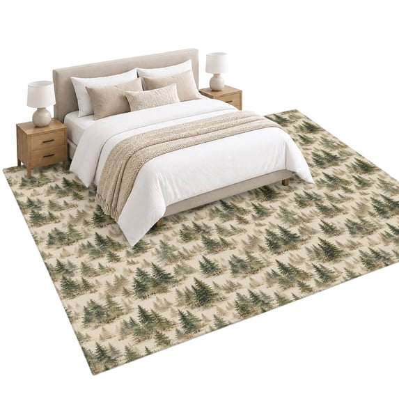 Pine Trees Area Rug 6'x9', Rustic Wilderness Green Evergreen Forest ...