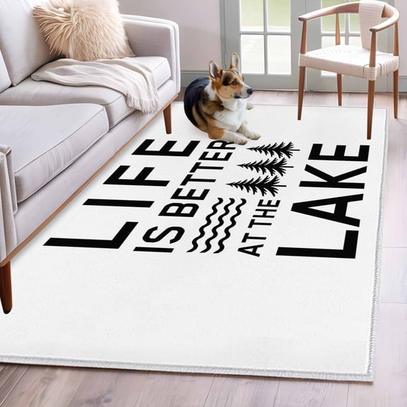 Pine Trees Area Rugs 4x6 ft Summer Beach LIFE IS BETTER AT THE LAKE Washable Rug Non Slip Indoor Carpet Absorbent Floor Mat for Living Room Bedroom Dining Room