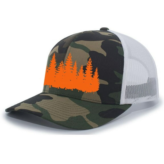 Pine Trees Forest Tamarack Woods Men's Embroidered Mesh Back Trucker Hat, Army/White