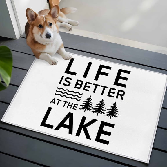 Pine Trees Front Door Rugs 2x3 ft Summer Beach LIFE IS BETTER AT THE LAKE Small Rug for Entryway Non Slip Washable Bathroom Door Mat Absorbent Floor Mat for Indoor Entrance