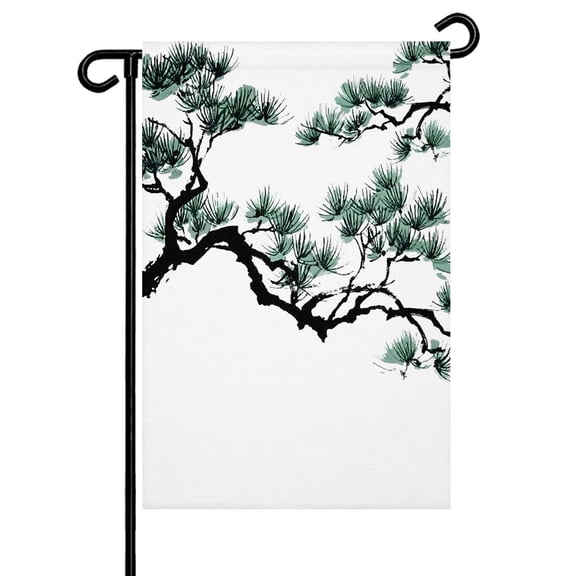 Pine Trees Garden Flag 12x18 Inch Plant Japanese Style Spring Watercolor Double Sided Small Decorative Garden Flags for Outside, Outdoor Yard Porch Lawn Decoration