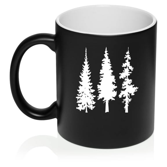 Pine Trees Hiking Mountains Camping Outdoors Ceramic Coffee Mug Tea Cup Gift (11oz Matte Black)